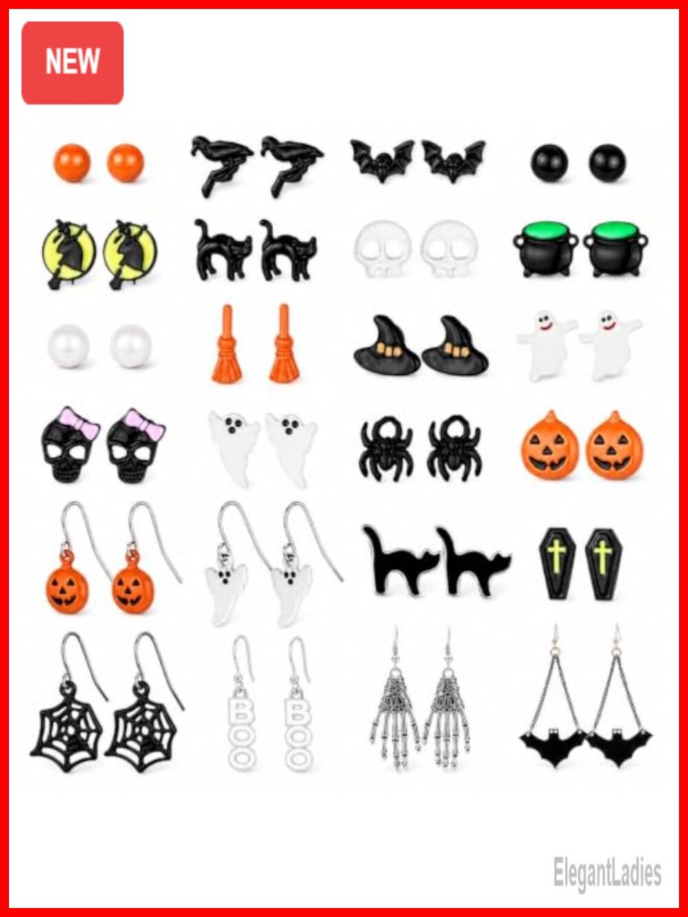 Halloween Earrings Set Bat Pumpkin Ghost Witch Stud Jewelry